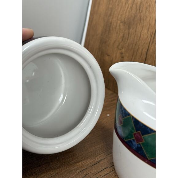 Amalfi Classic by Pfaltzgraff Sugar/cream Bowl Navy Burgundy Dark Green Design - Picture 6 of 6